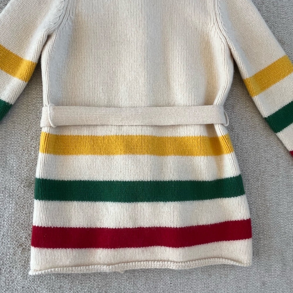 Liz Claiborne Vtg lambs wool blend tie waist sweater, Hudson Bay stripe design - Picture 12 of 16